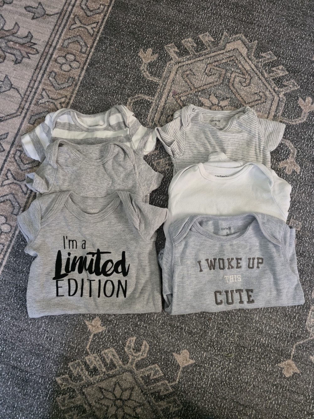 Carter's Gray and White Baby Bodysuit Set - 6 Pack